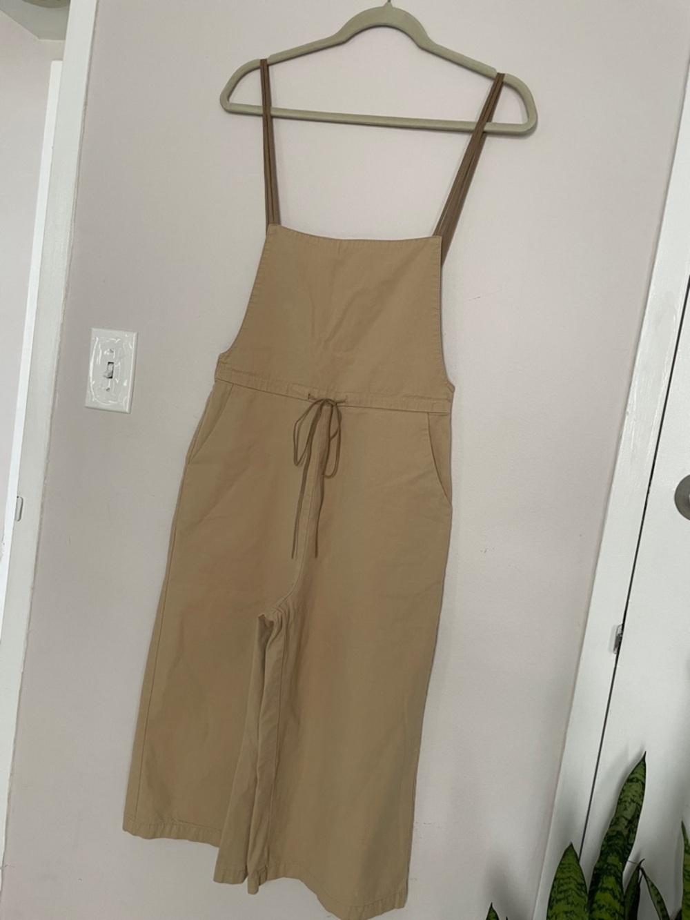 Women's Tan Utility Jumpsuit with Drawstring Waist